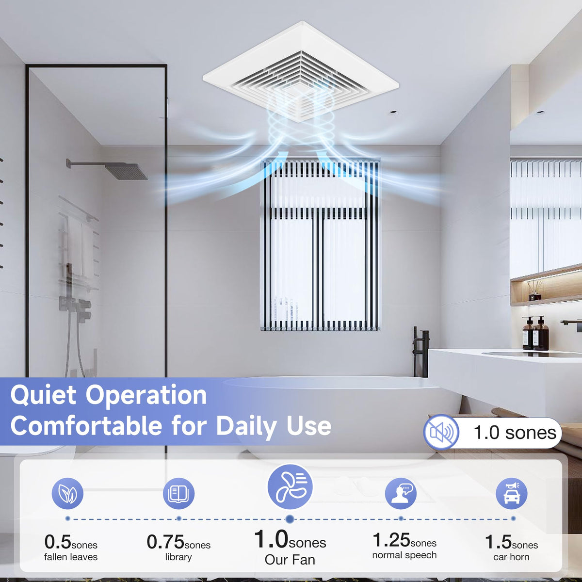 Fanspex quiet operation at 1.0 sones maintains comfortable spaces.