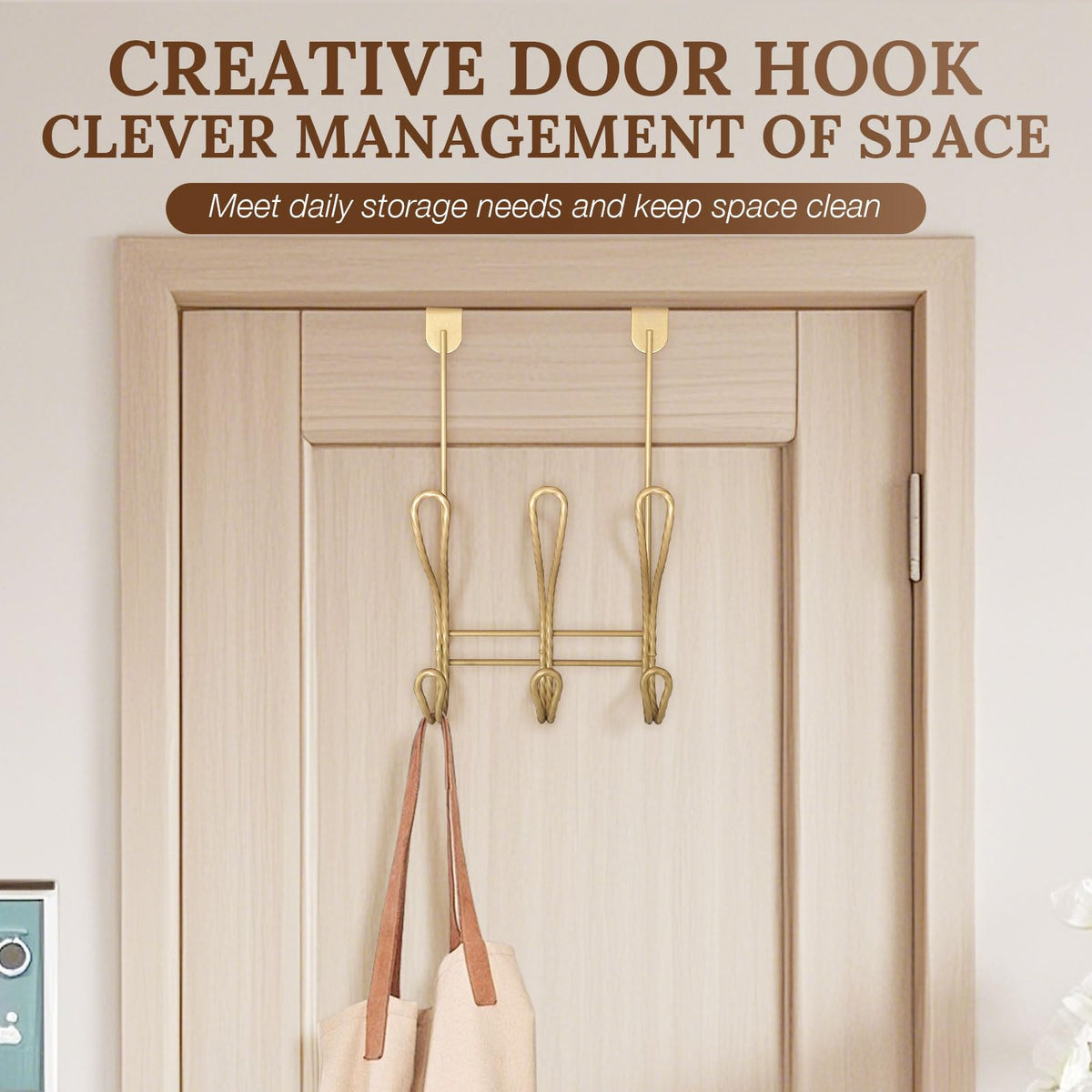 FantasHome over-the-door towel rack in gold with six hooks for towels.
