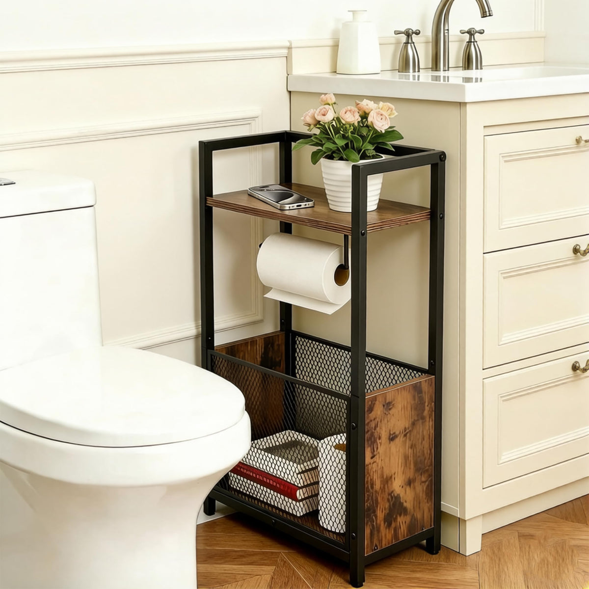 Fantersi black metal frame with wood-look shelves
