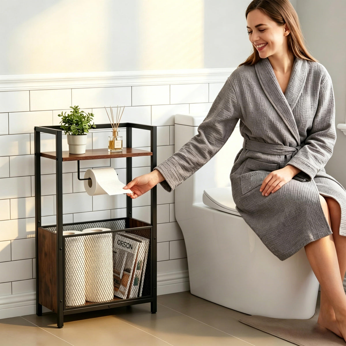 Fantersi wood-look shelves provide warm, industrial style