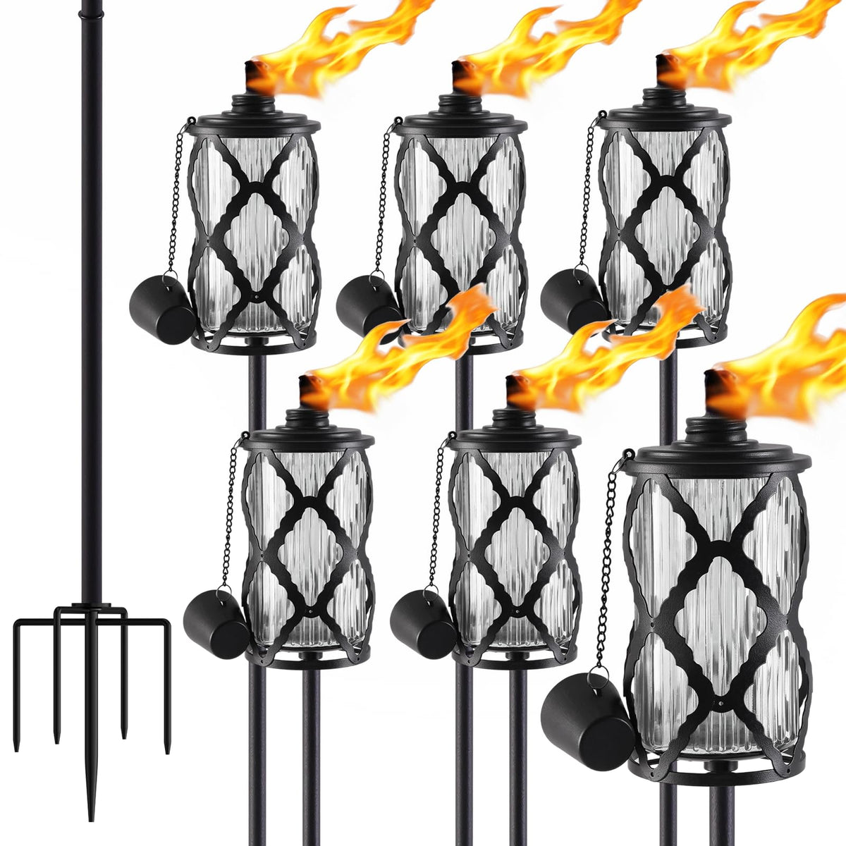 FAN-Torches six-pack gray glass torch for cozy outdoor lighting.