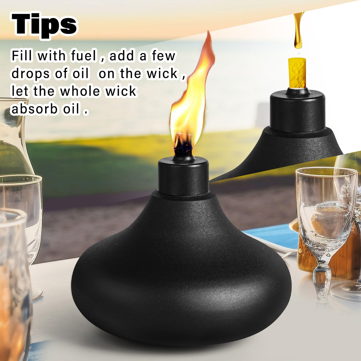 FAN-Torches fiberglass wick design lasts longer for fewer replacements