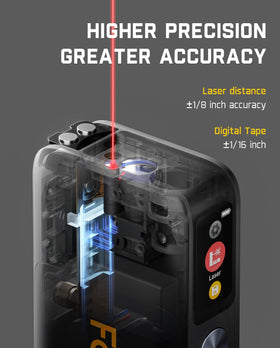 Fanttik A10 Pro digital tape closeup demonstrating 9.8 ft measurement for details