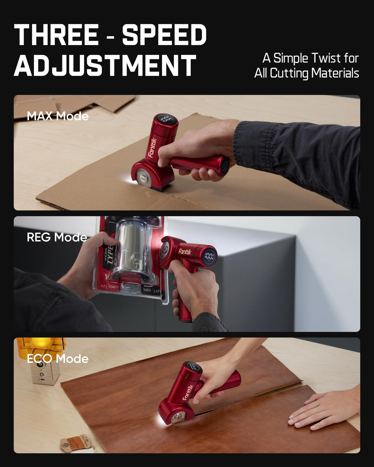 Fanttik C8 Nano three-speed settings tailor cutting speed to material type and task.