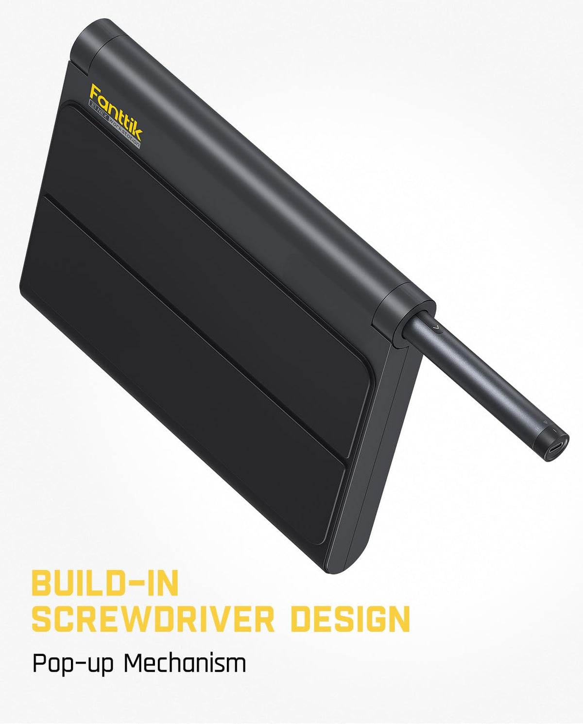 Fanttik E1 NEX storage pad flips open for organized bit selection.
