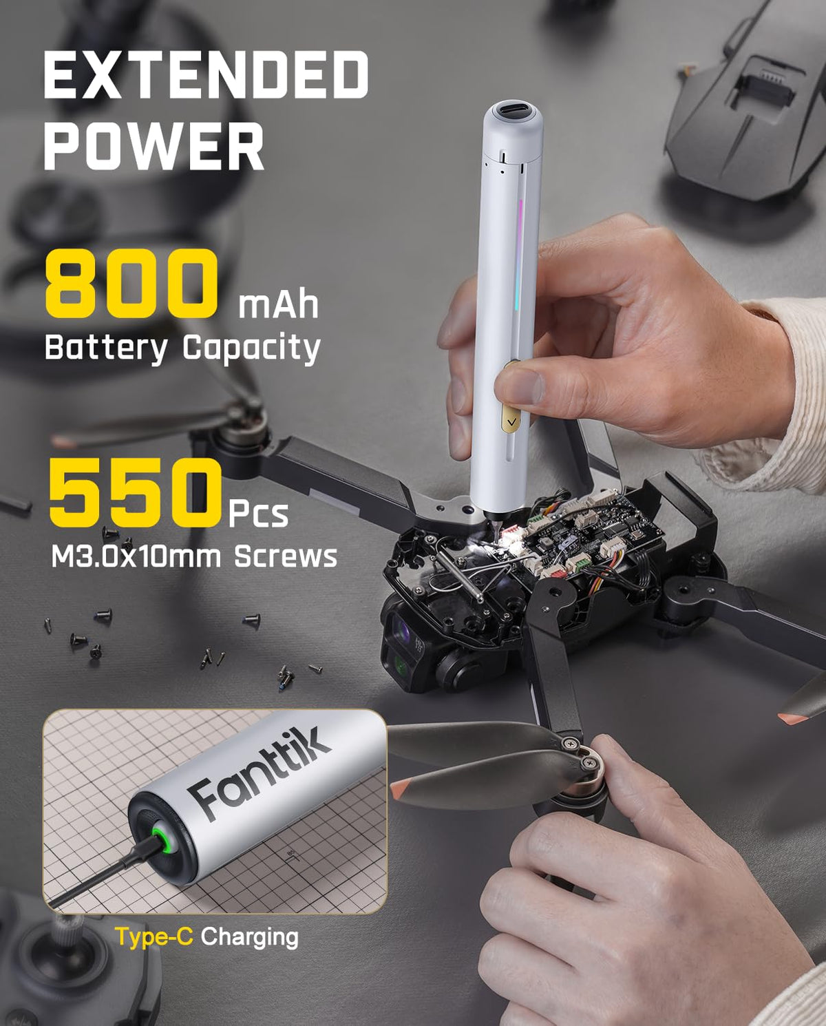 Fanttik E2 Ultra 800mAh battery powering longer repair sessions