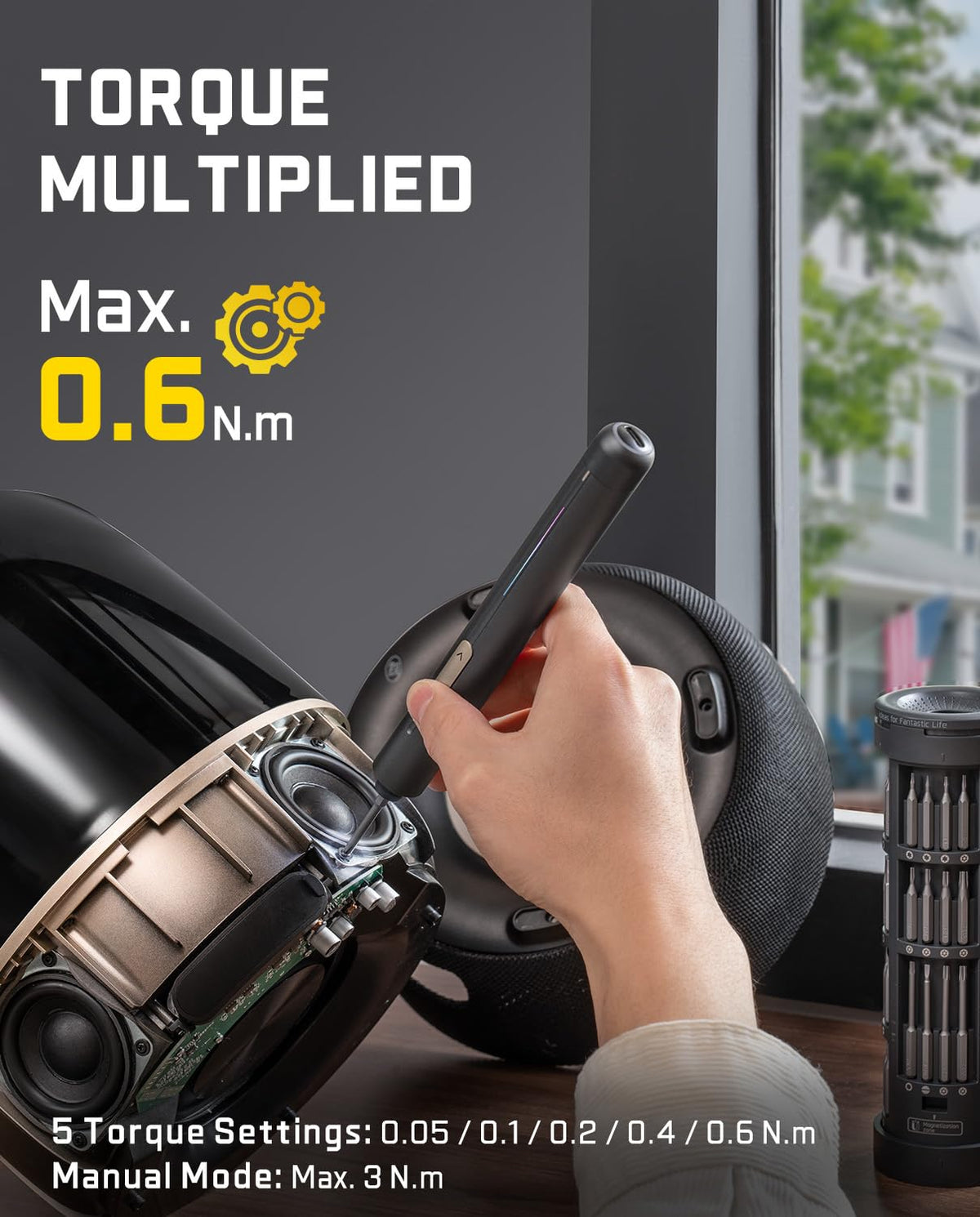 Fanttik E2 Ultra torque gear indicator shows status for precise adjustments.