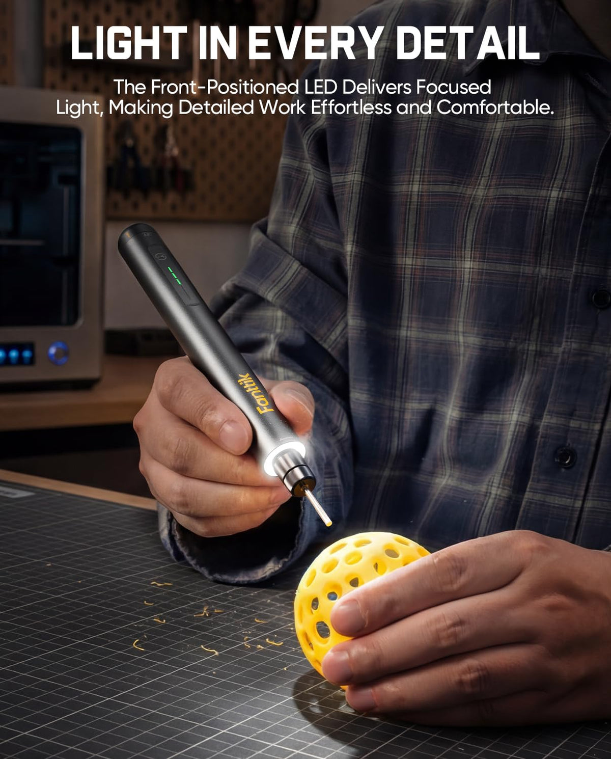 Fanttik F2 Master Kit pressure-sensitive speed control for smooth engraving.