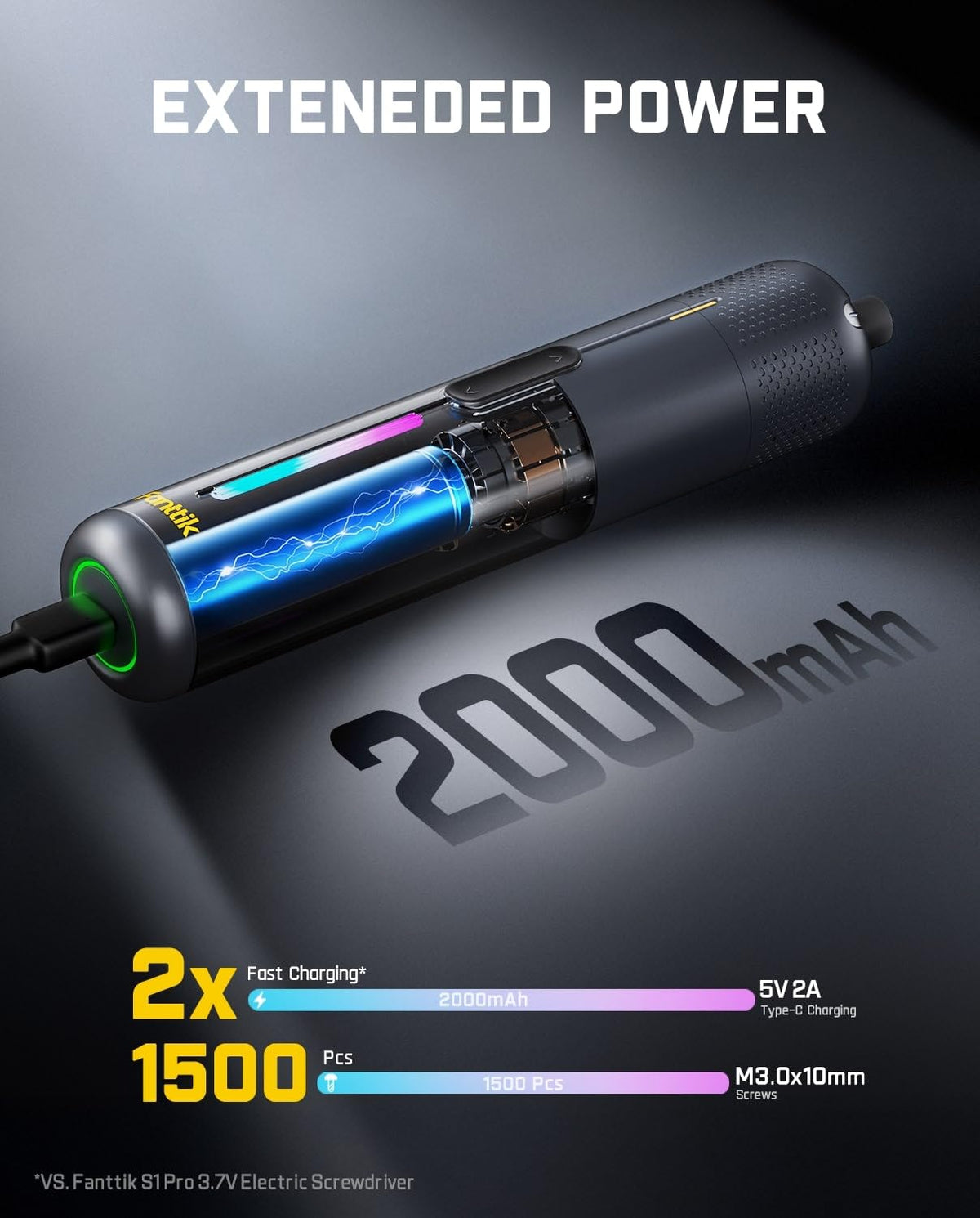 Fanttik S2 Pro Max 2000mAh battery supports longer use.