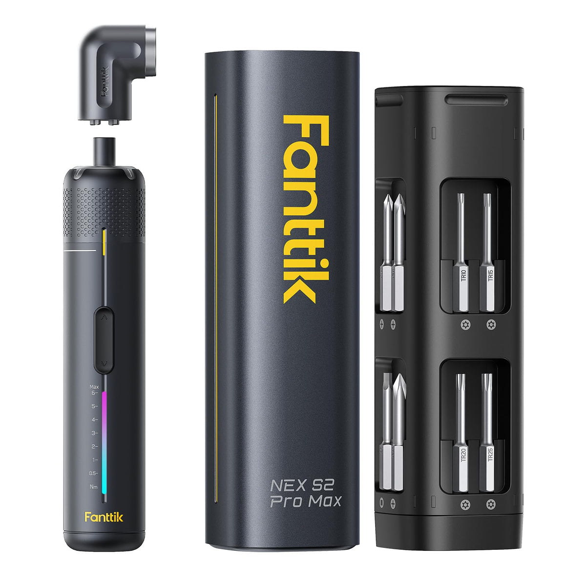Fanttik S2 Pro Max with 90-degree angle adapter for tight-space screws.