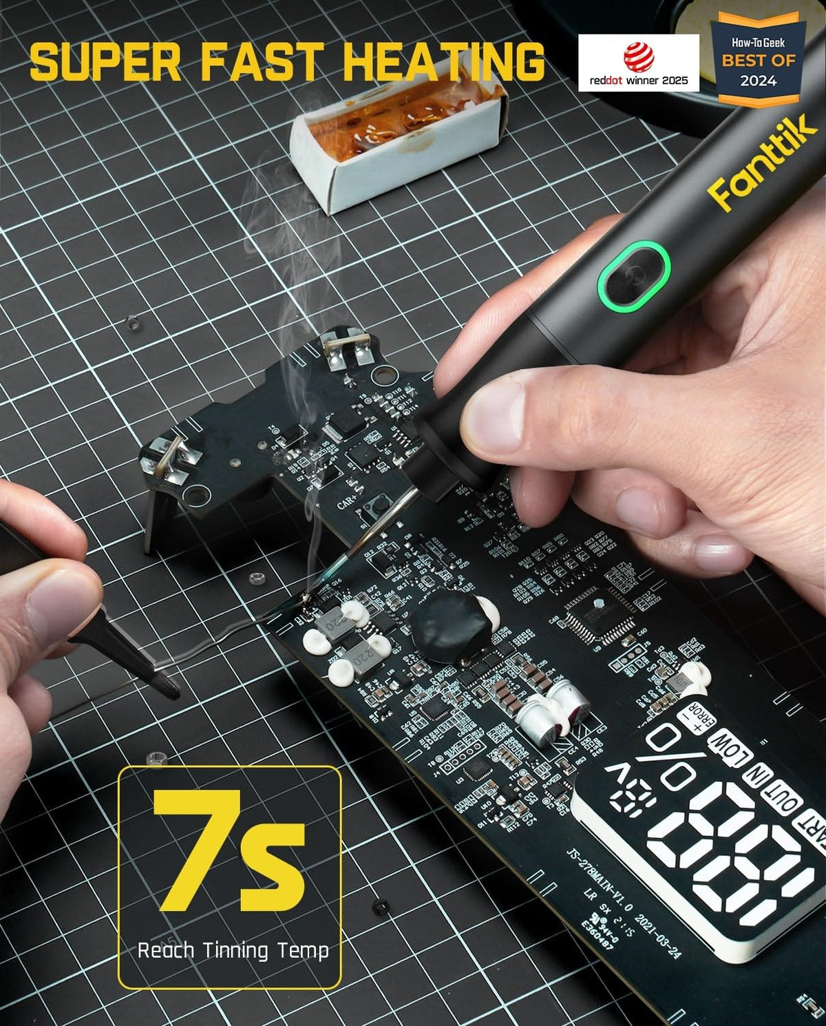 Fanttik T1 Max soldering iron side view highlighting ergonomic grip