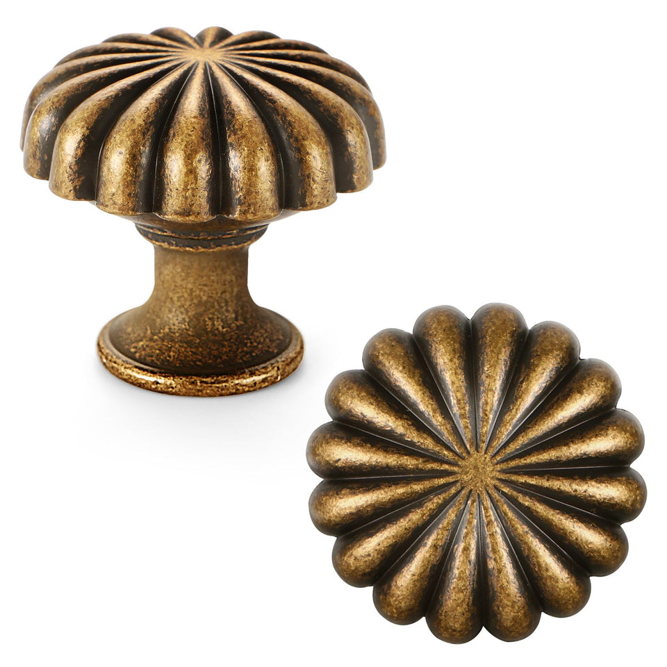 FAPUAL antique brass cabinet knob with floral detail highlighting vintage charm.