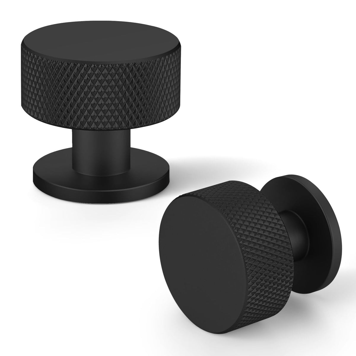 FAPUAL matte black knob round knurled 32mm for cabinet doors with durable, rust-resistant finish.