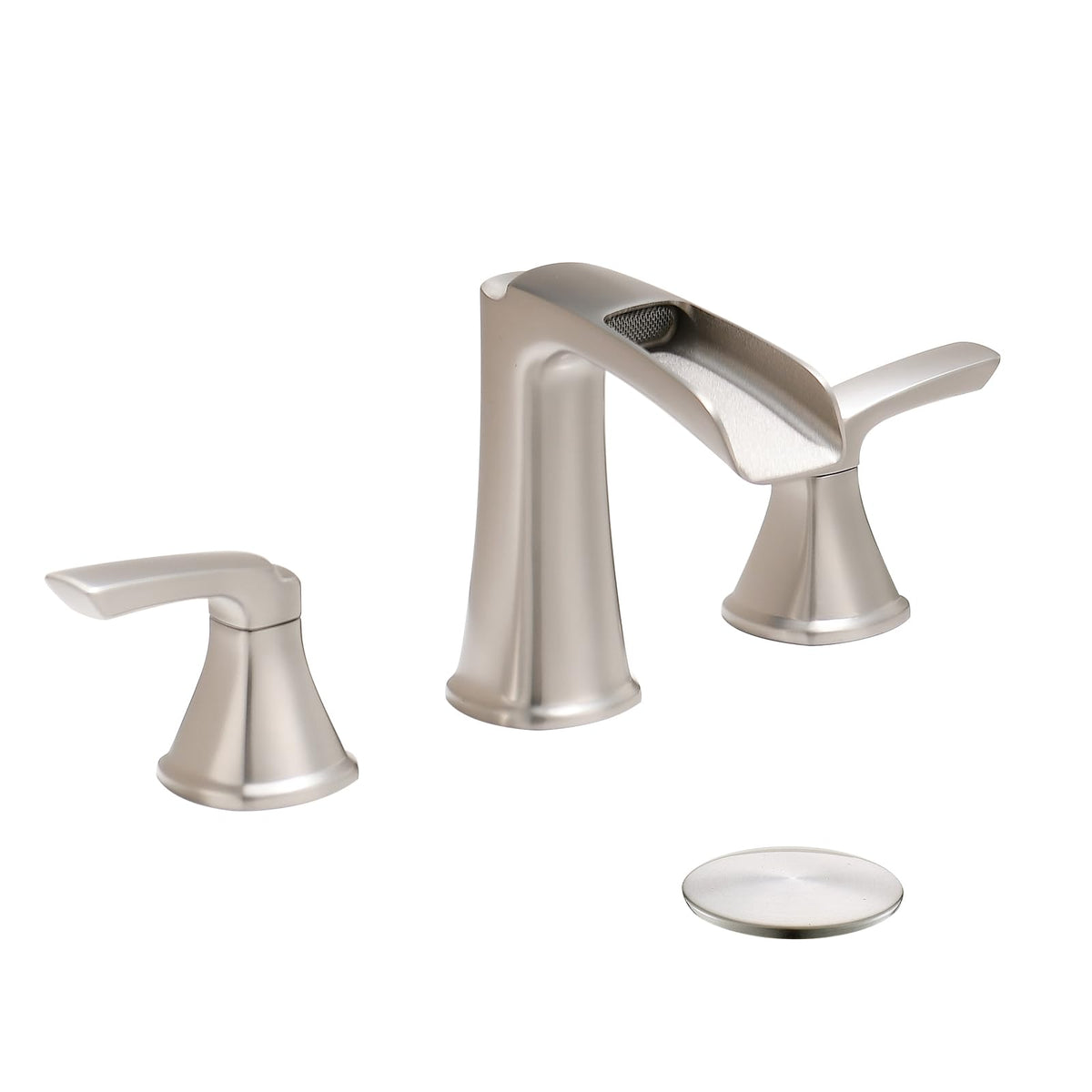 Fapully brushed nickel faucet for 3-hole sinks with a clean, modern look