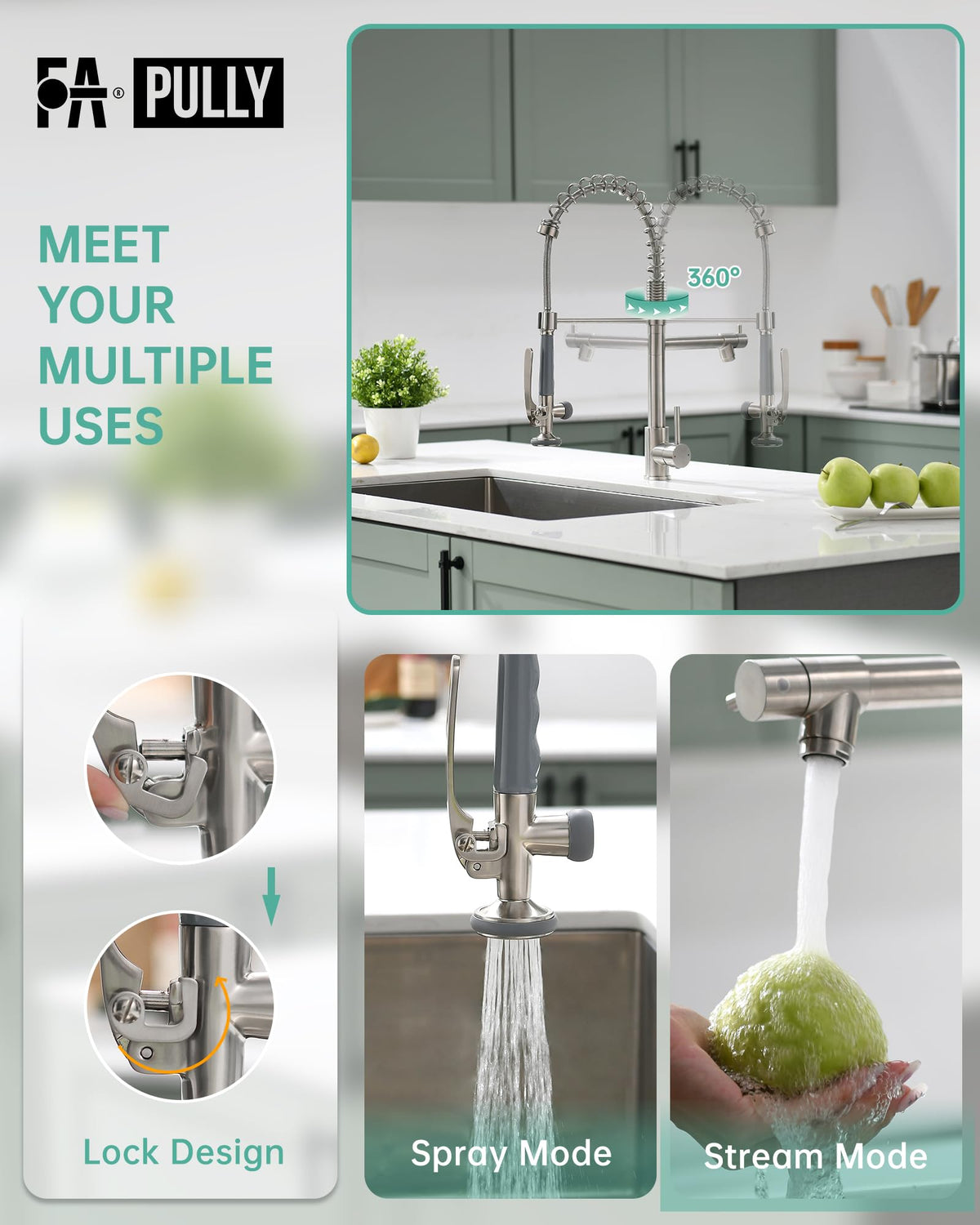 Fapully pot filler spout beside the main faucet for convenient filling.