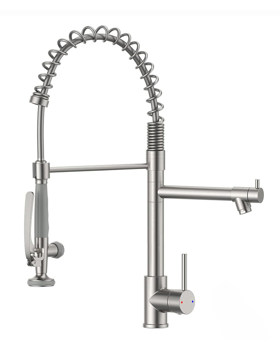 Fapully pull-down kitchen faucet in brushed nickel for durable everyday use.