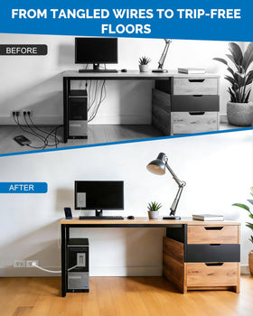 Farlaku 45-degree plug design reduces outlet blocking and keeps cords tidy.