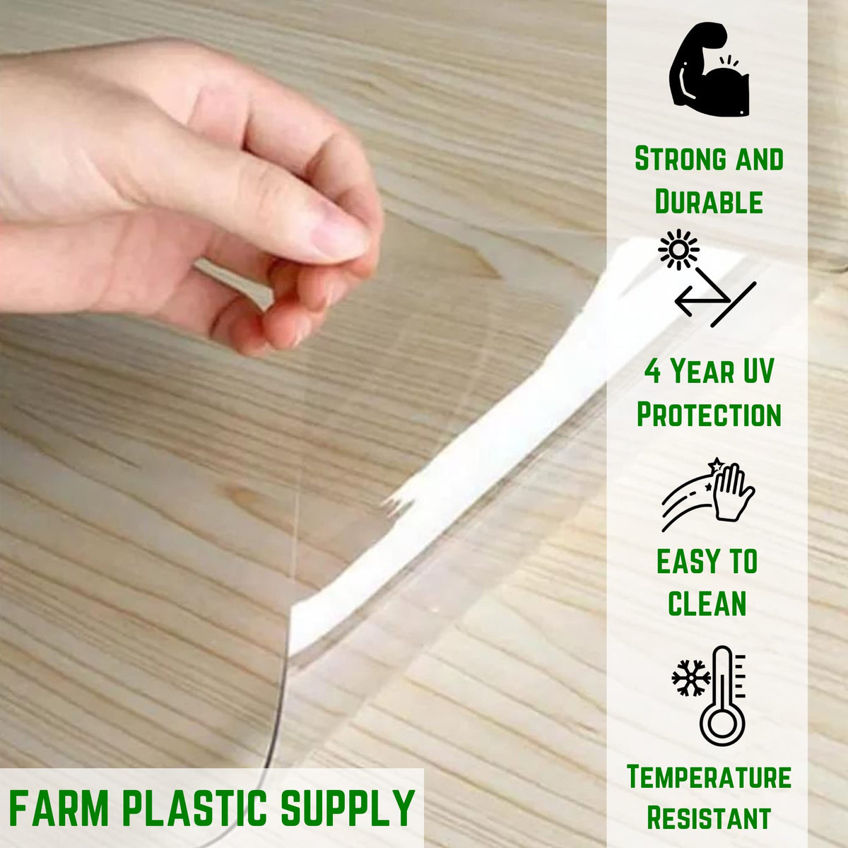 Farm Plastic Supply clear vinyl sheeting protects furniture surfaces with durable shielding.