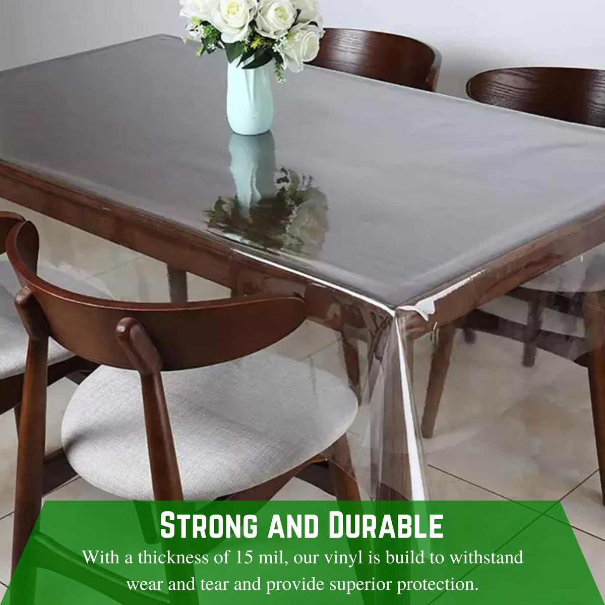 Farm Plastic Supply clear vinyl sheeting serves as an outdoor tablecloth with easy cleanability.