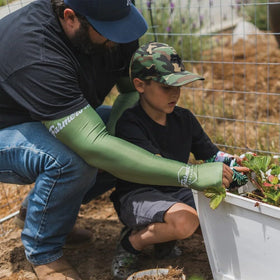 Machine-washable FARMER'S DEFENSE sleeves shown for easy care