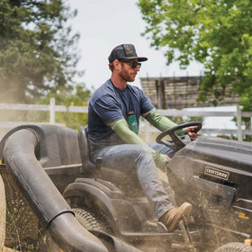 FARMER'S DEFENSE recycled fabric sleeves supporting eco-friendly gardening apparel