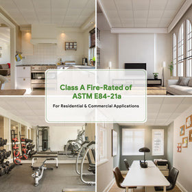 Fasarxiu fire-rated PVC ceiling tiles highlight safety with high-heat resistance.