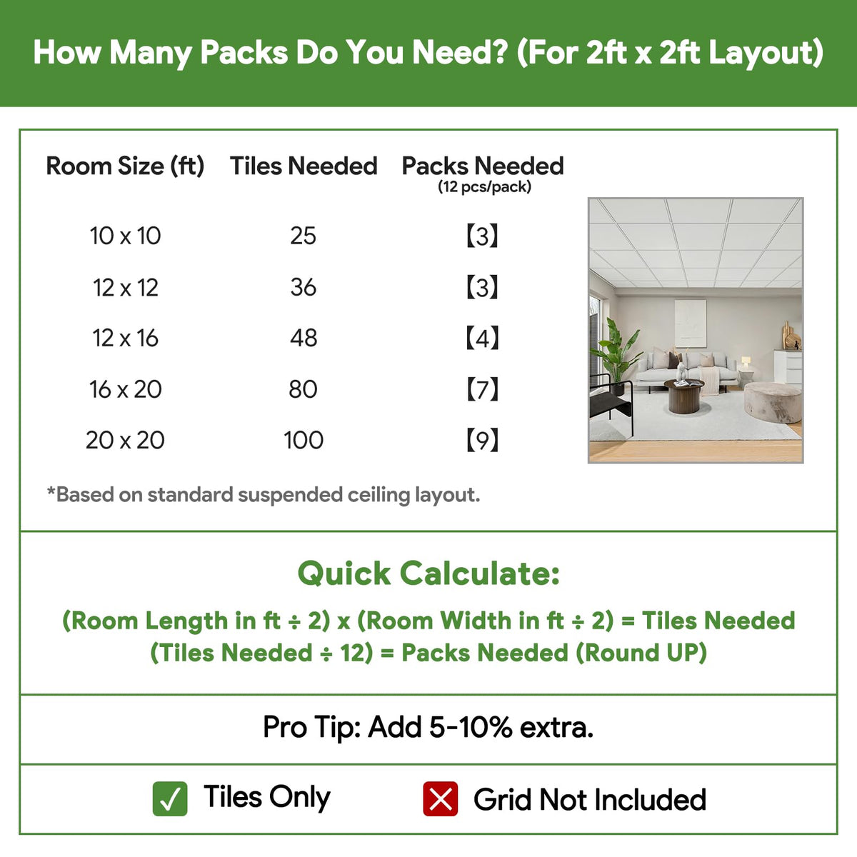Case of 12 tiles covers 48 sq ft in commercial settings.
