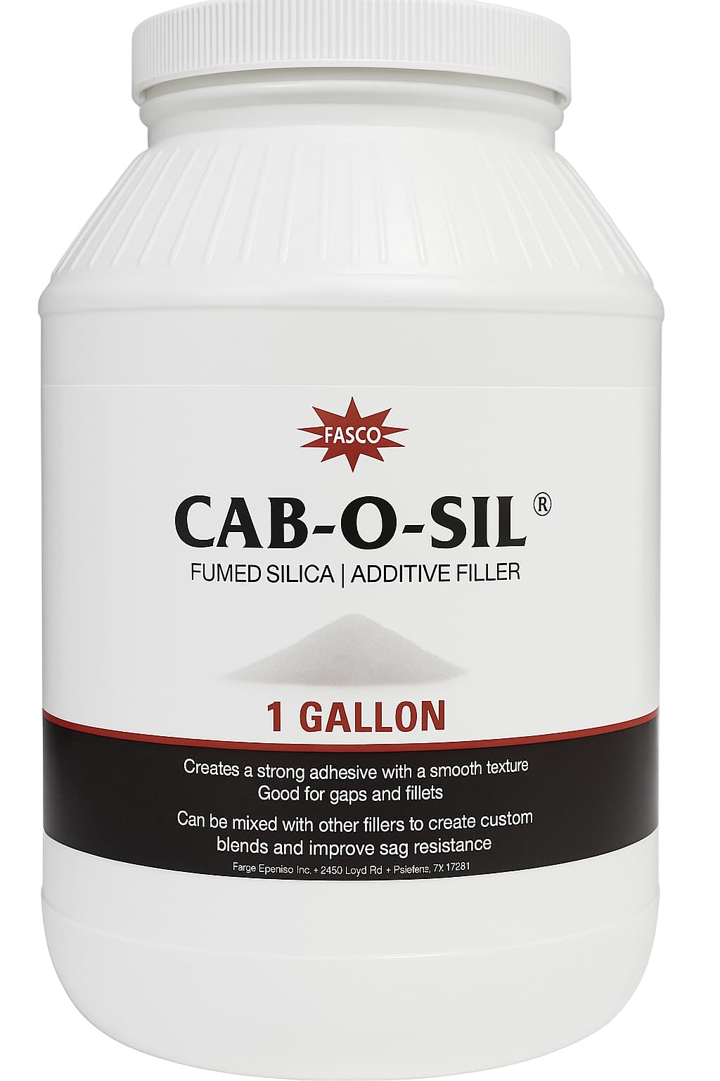 Fasco Epoxies Cabosil thickener powder in a gallon tub for viscosity control