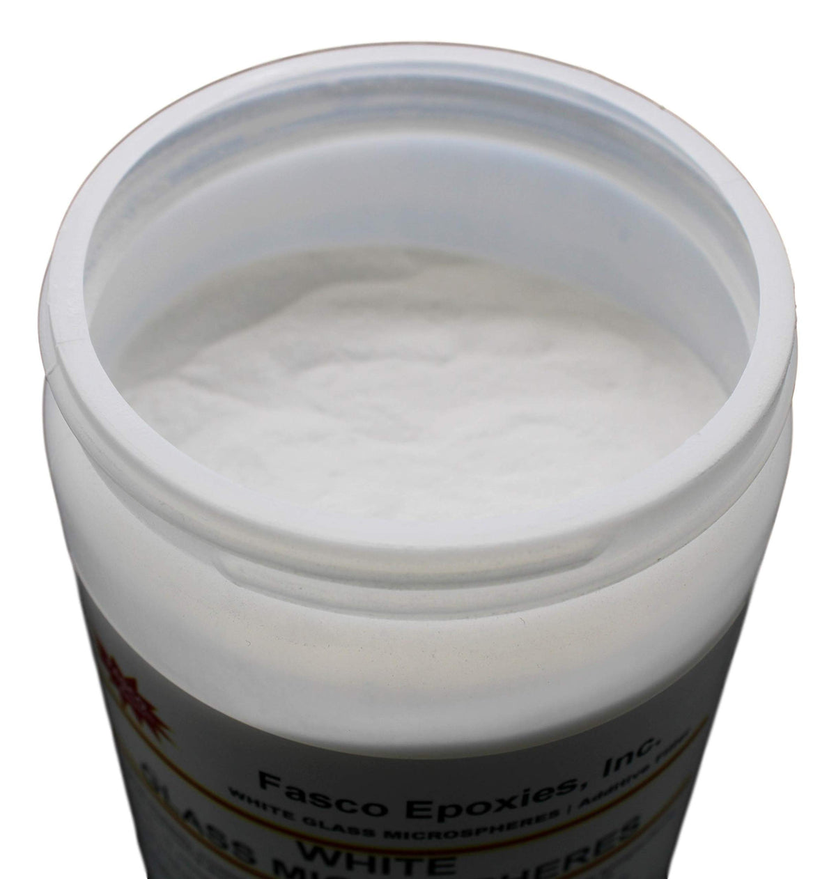 Fasco Epoxies white glass microspheres quart tub shows hollow spheres for improved weight-to-strength balance