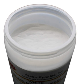 Fasco Epoxies white glass microspheres quart tub shows hollow spheres for improved weight-to-strength balance