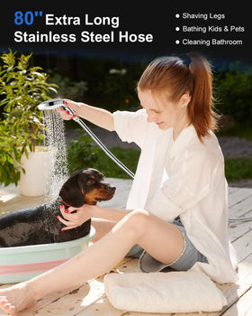 FASDUNT 80-inch hose provides extra reach for baths and pet washing.