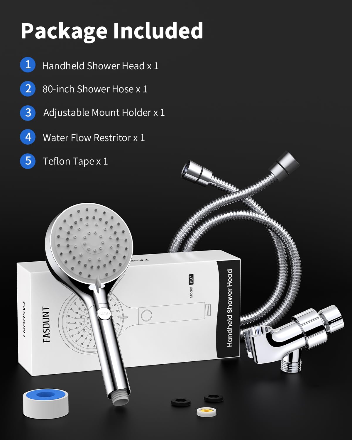 FASDUNT durable ABS body keeps the shower head lightweight yet sturdy.