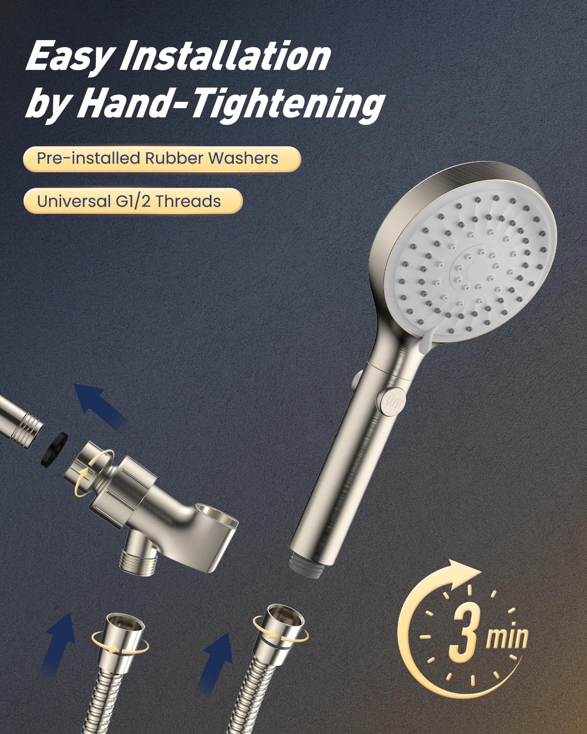 FASDUNT brass swivel joint ensures smooth, leak-free positioning.