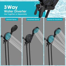 FASDUNT handheld shower with 6 settings enhances targeted rinsing and cleaning.