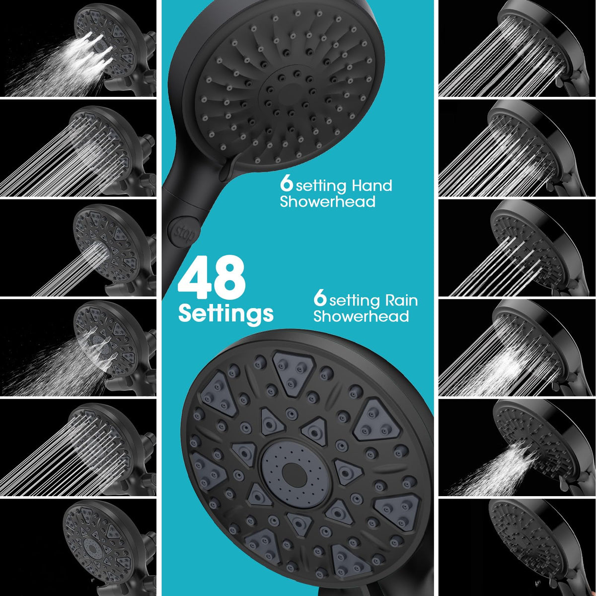 FASDUNT rain showerhead with 6 settings delivers customizable relaxing rainfall.