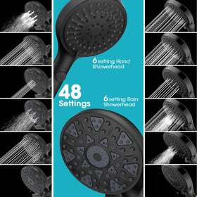FASDUNT rain showerhead with 6 settings delivers customizable relaxing rainfall.