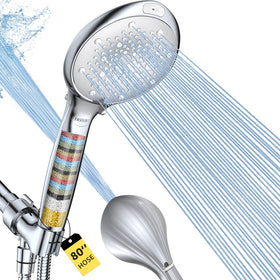 FASDUNT shower head with filter close-up showing built-in purification for cleaner water