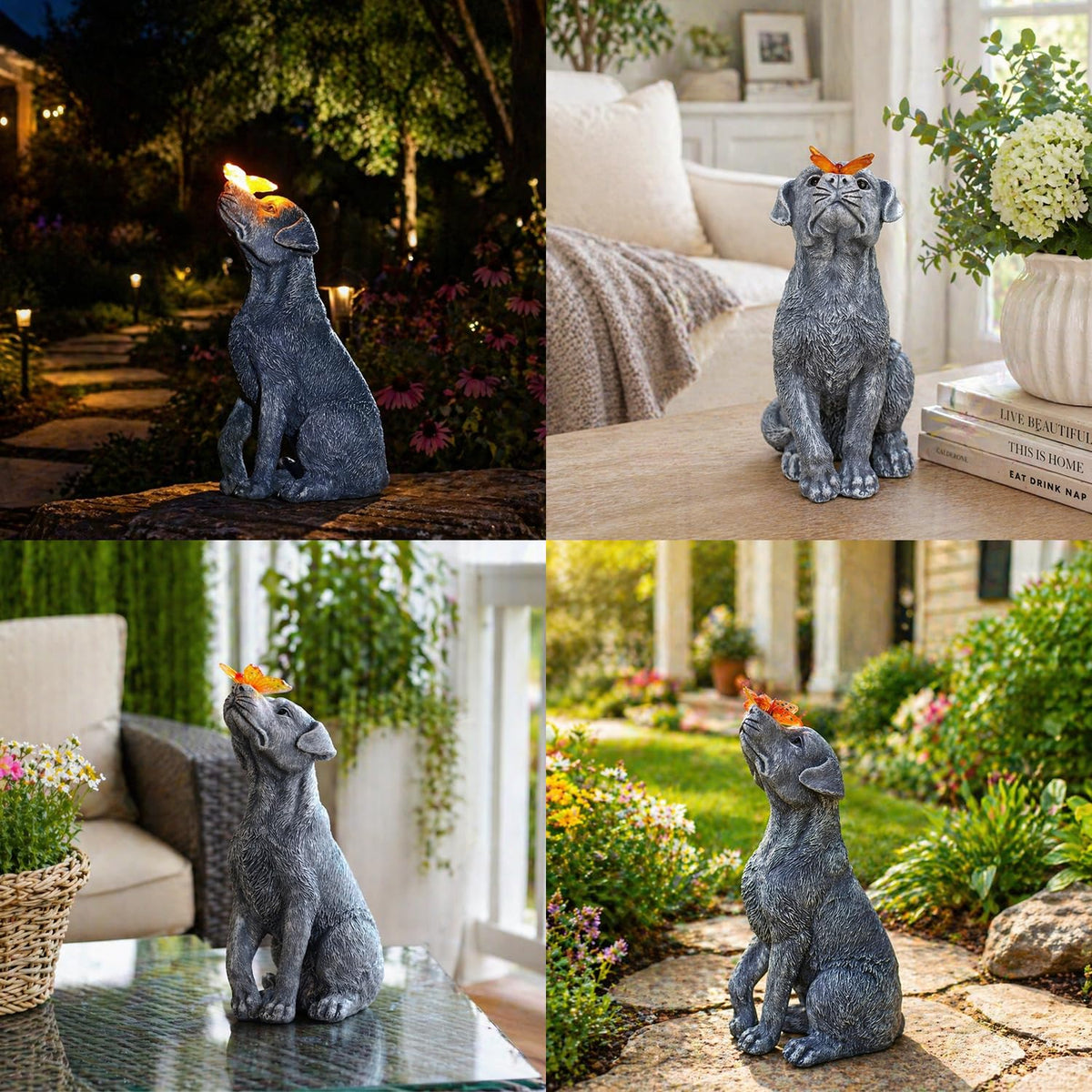Fashionoda sun-powered garden light reveals delicate patterns at dusk.