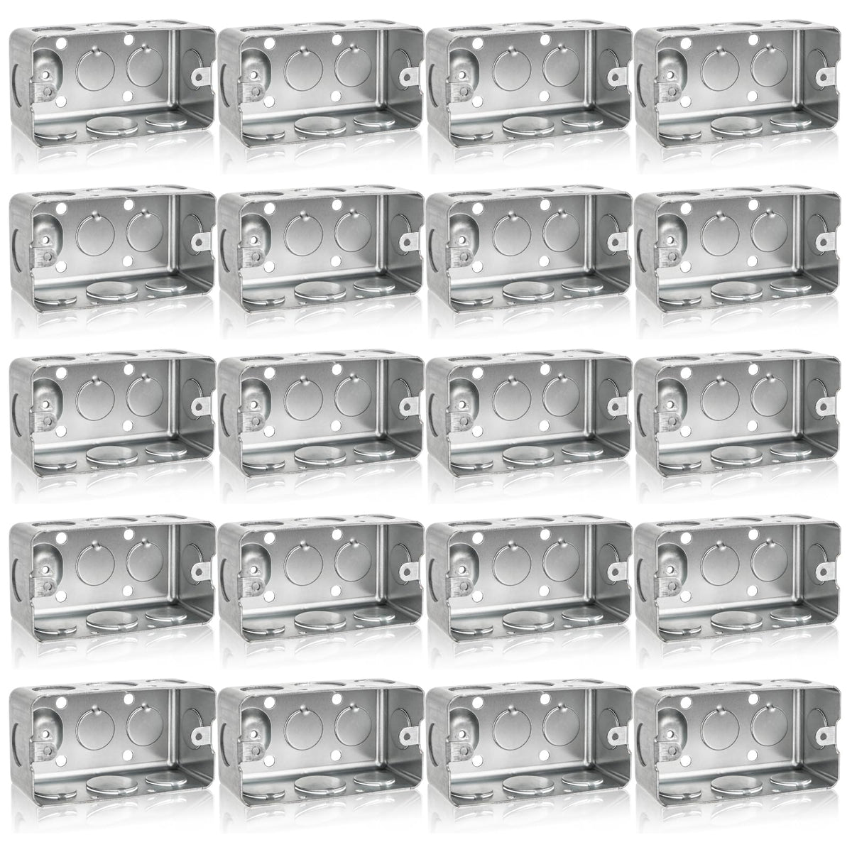 Fasmov 20-pack galvanized handy box with 4x2 exterior and 1-7/8in depth for wiring projects.