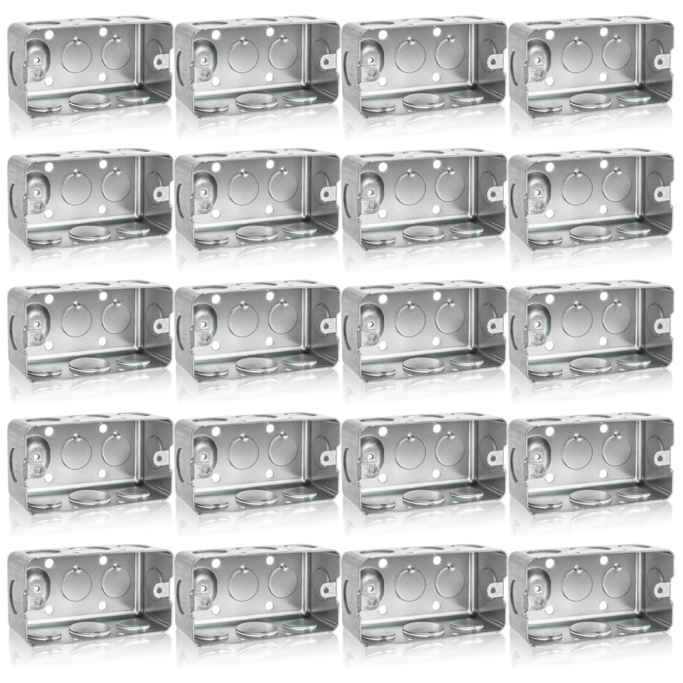 Fasmov 20-pack galvanized handy box with 4x2 exterior and 1-7/8in depth for wiring projects.