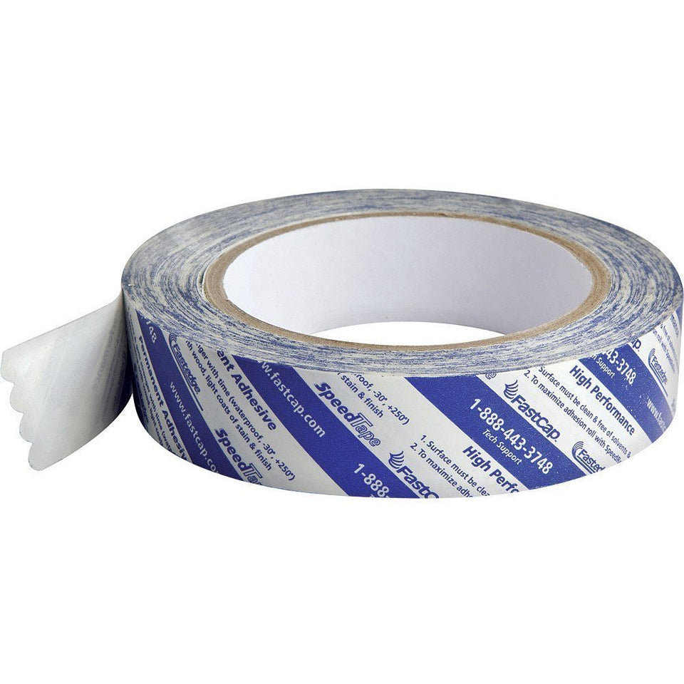 FastCap Peel and Stick SpeedTape close-up on veneer with strong adhesive transfer