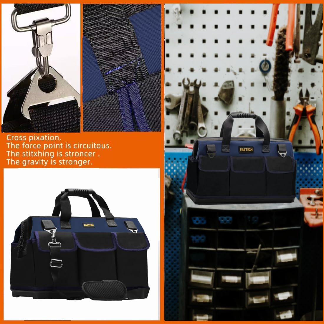 FASTECH 22in heavy-duty tool bag water-resistant material protects gear