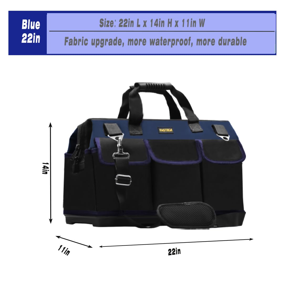 FASTECH 22in heavy-duty tool bag wide-mouth open for easy access