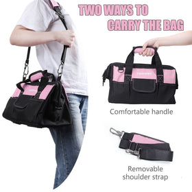 FASTPRO 14in pink tool bag in use at home workshop.