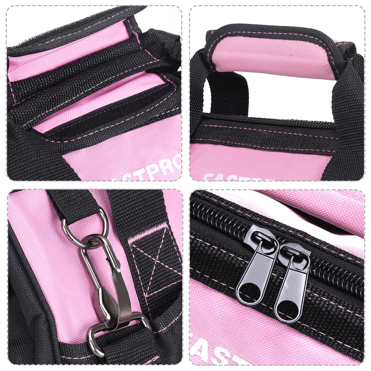 FASTPRO 14in pink tool bag interior pockets keep small parts organized.