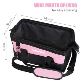 FASTPRO 14in pink tool bag rubber foam bottom for stability.