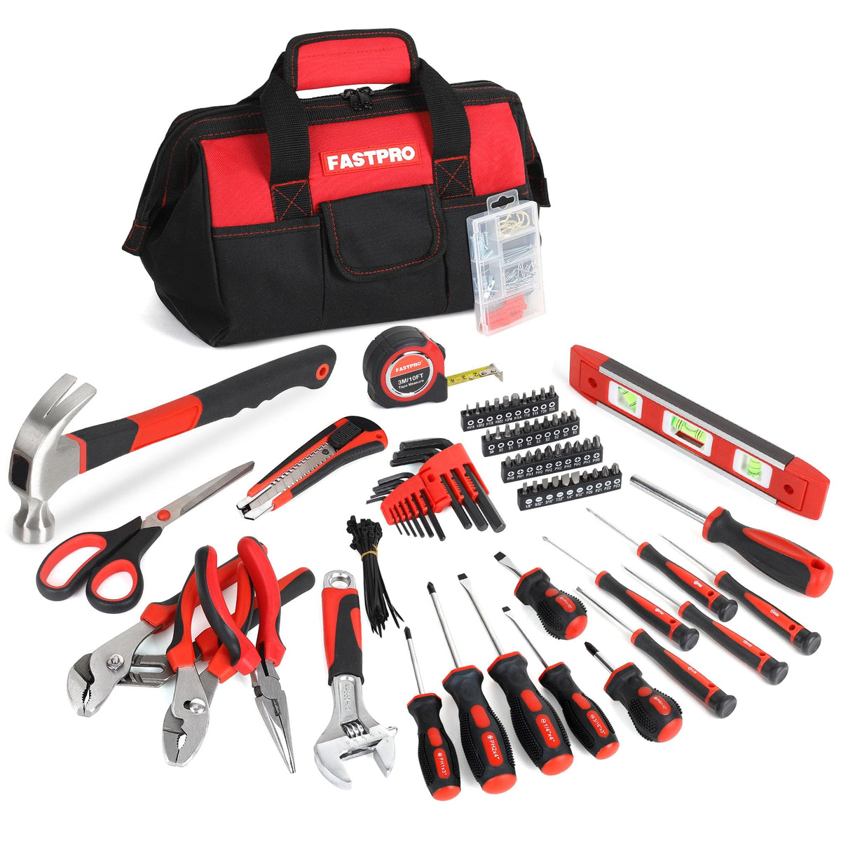 FASTPRO 220-piece tool set with wide-mouth bag for quick access and organization