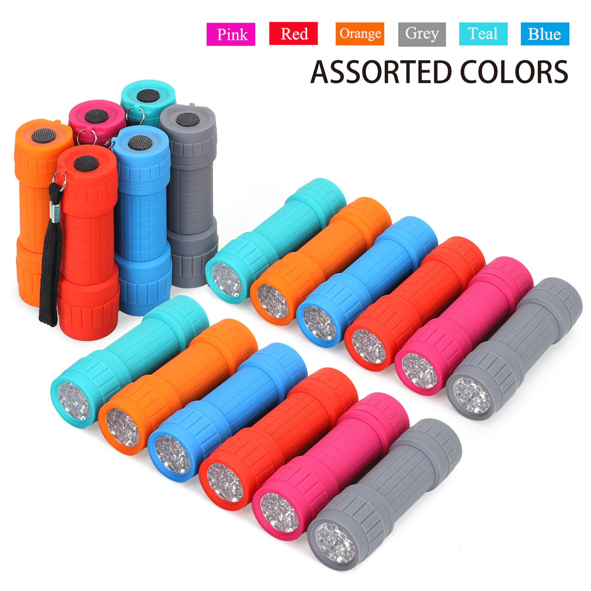 FASTPRO 30-pack 9-LED mini flashlights rubber coating grip enhances comfortable handling.
