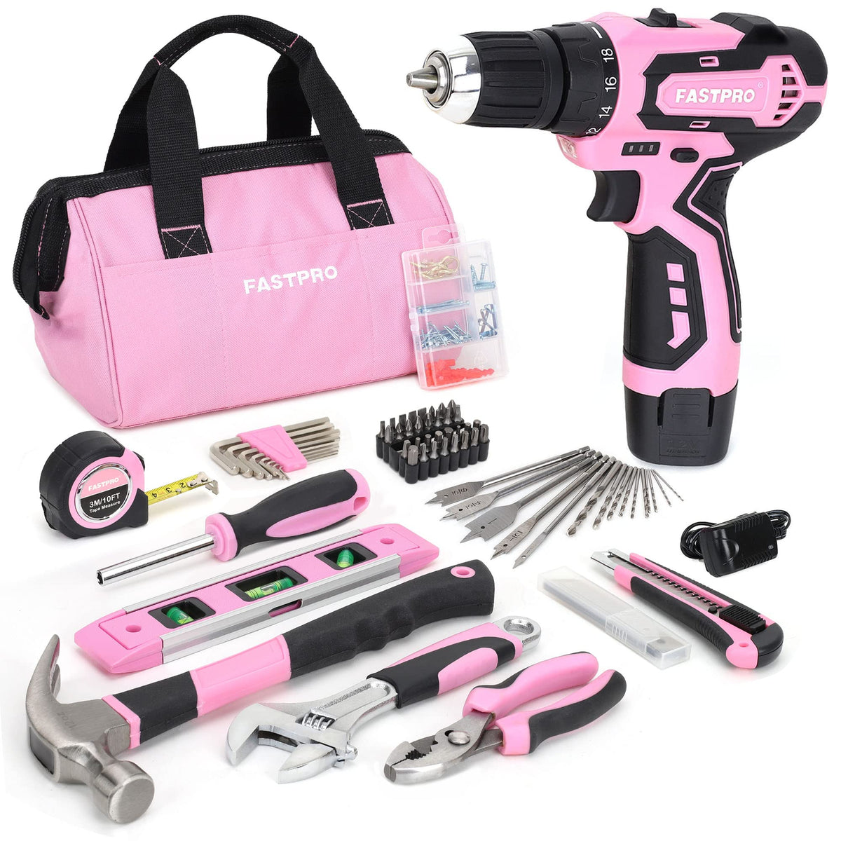 FASTPRO pink drill battery in action for versatile DIY tasks.