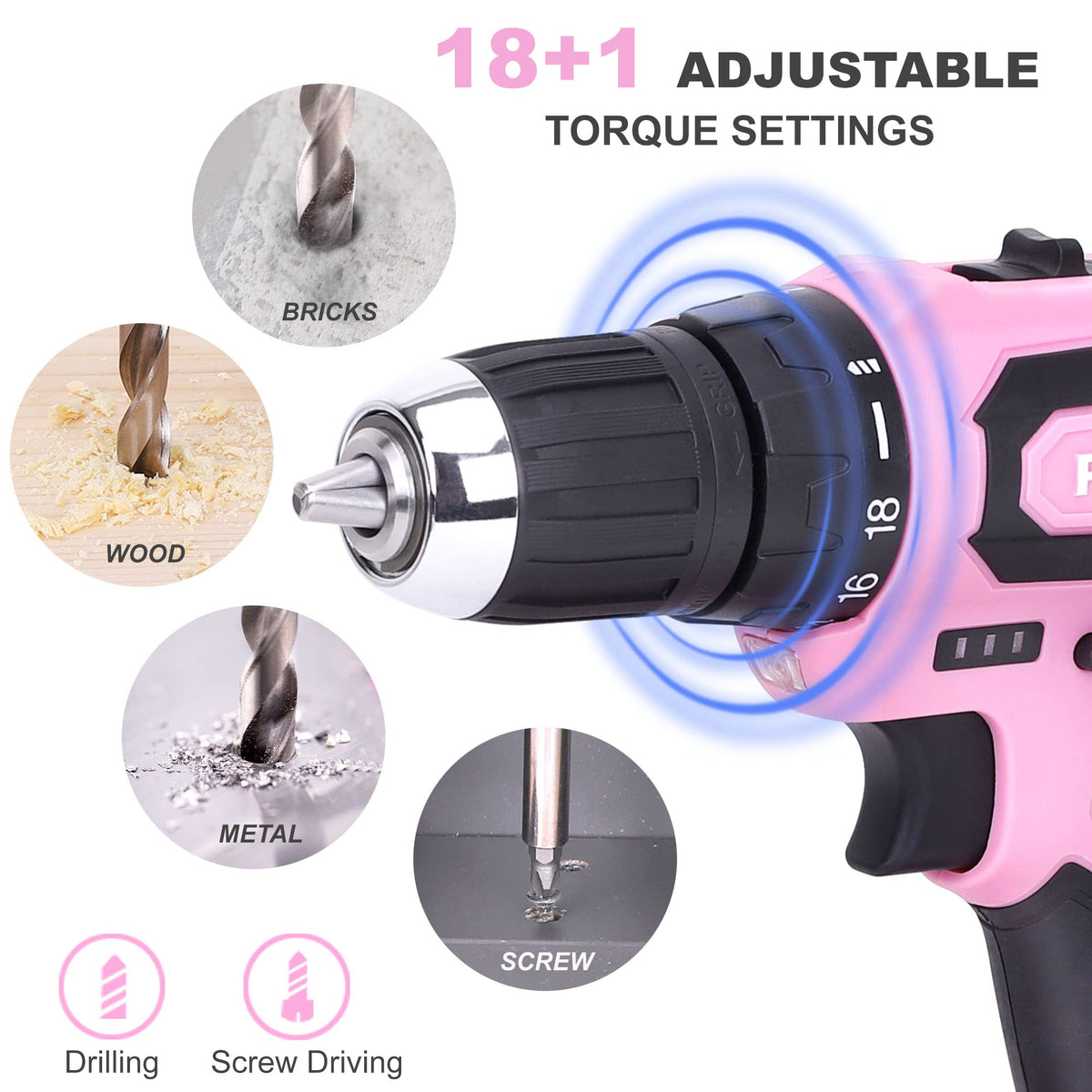 FASTPRO pink drill two speed control for different project needs.